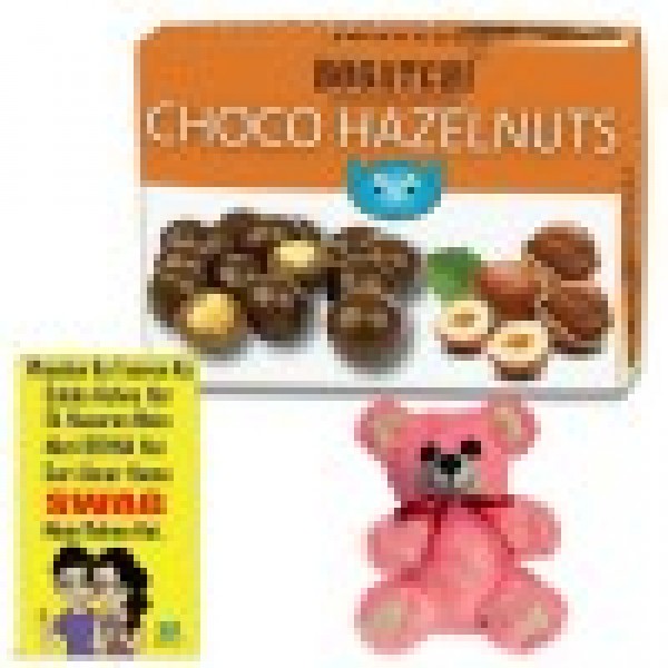 Complete Bhai Dooj Gift Hamper for Sister, Chocolate Coated Hazelnut, 100g + FREE Bhai Dooj Greeting Card + Free Teddy